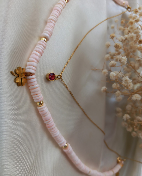 گردنبند زنانه صدف طبیعی صورتی