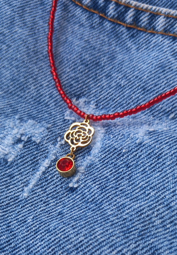 گردنبند زنانه گل رز قرمز