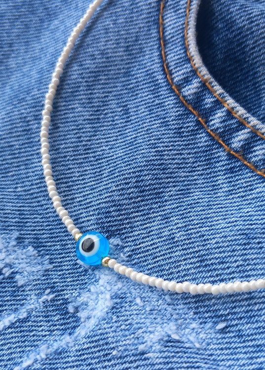 گردنبند زنانه منجوقی سفید چشم نظر