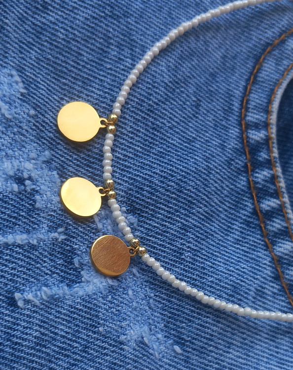 گردنبند زنانه منجوقی سفید سکهای استیل