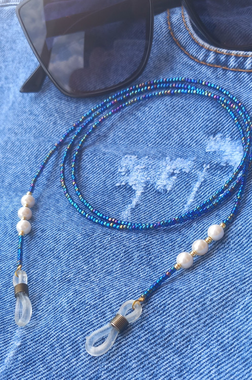 بند عینک زنانه منجوقی آبی