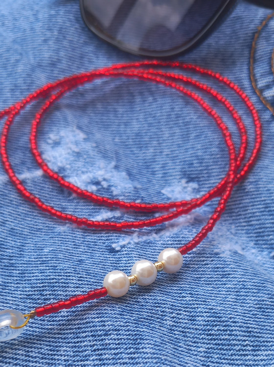 بند عینک زنانه مرواریدی قرمز