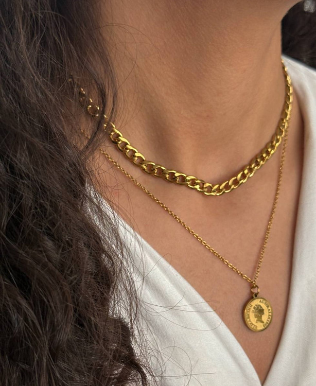 گردنبند استیل زنانه کارتیه و سکه الیزابت