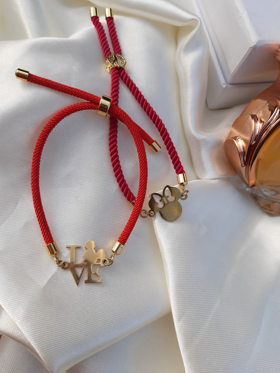 دستبند زنانه مارشال قرمز با پلاک استیل میکی موس