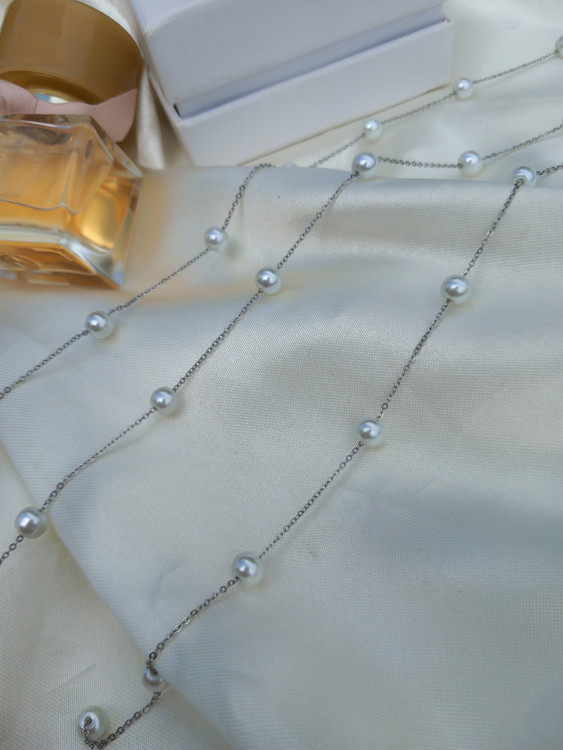 دستبند زنانه مرواریدی نقرهای زنجیر استیل