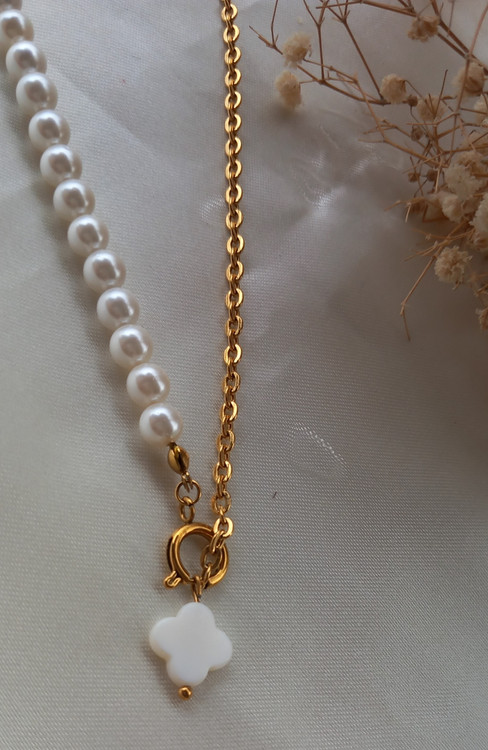 گردنبند زنانه مرواریدی با زنجیر استیل