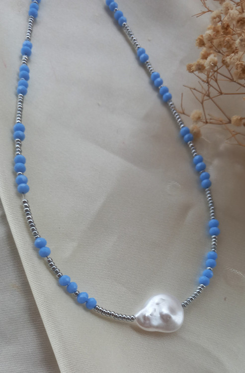 گردنبند زنانه مروایدی آبی