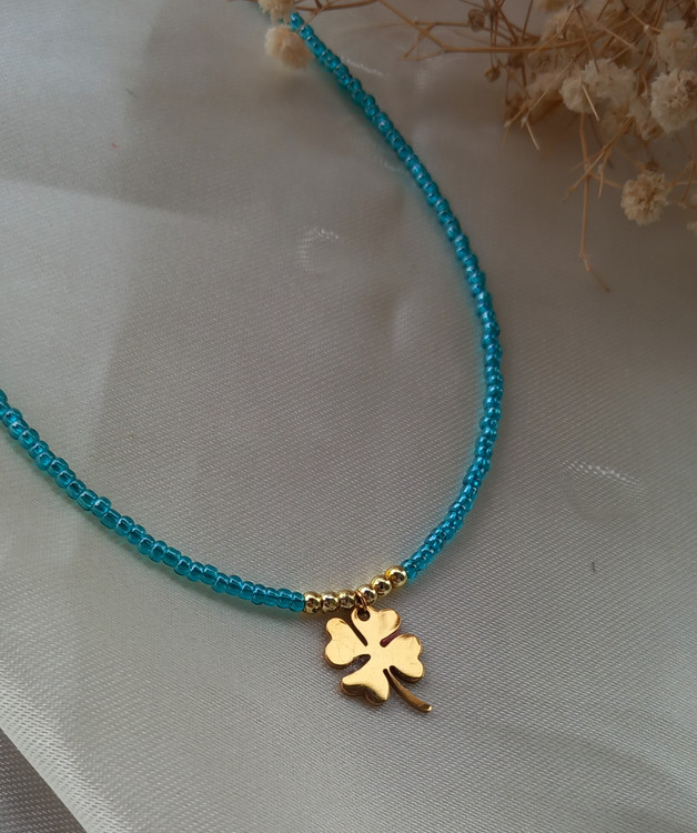 گردنبند زنانه منجوقی سبز و طلایی