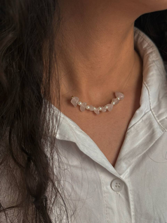 گردنبند زنانه رزکوارتز و مروارید