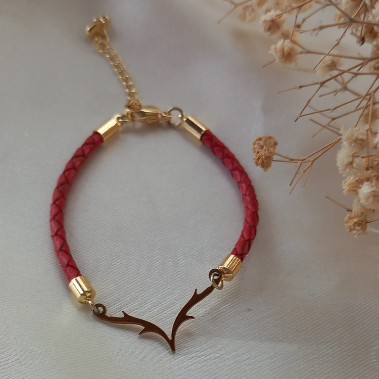 دستبند زنانه استیل شاخ گوزن با بند چرمی