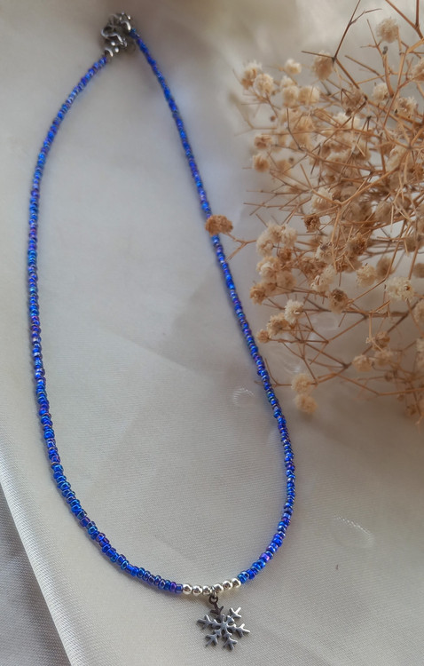 گردنبند زنانه برف منجوقی آبی