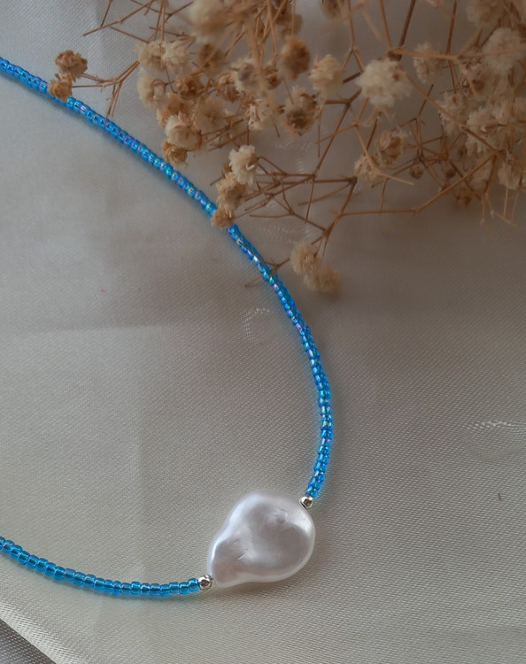 گردنبند زنانه منجوقی آبی