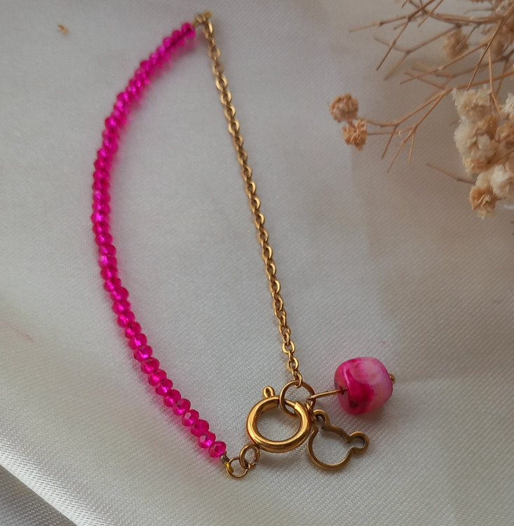 نیم ست گردنبند و دستبند صورتی زنانه