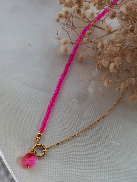 گردنبند زنانه استیل با کریستال صورتی