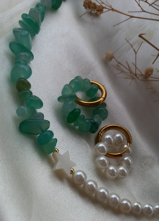 گوشواره و گردنبند زنانه سنگ اونتورین طبیعی