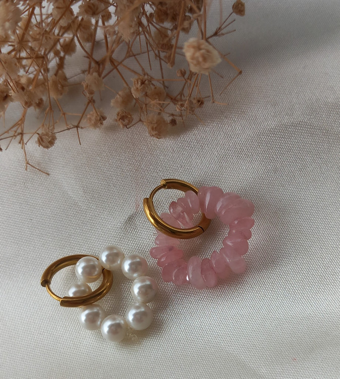 گوشواره زنانه سنگ طبیعی رزکوارتز