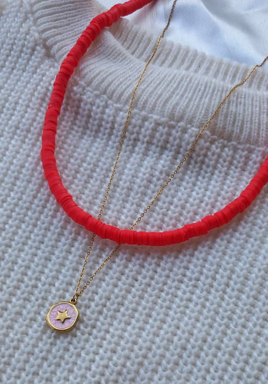 گردنبند زنانه فیمو واشری قرمز برای یلدا