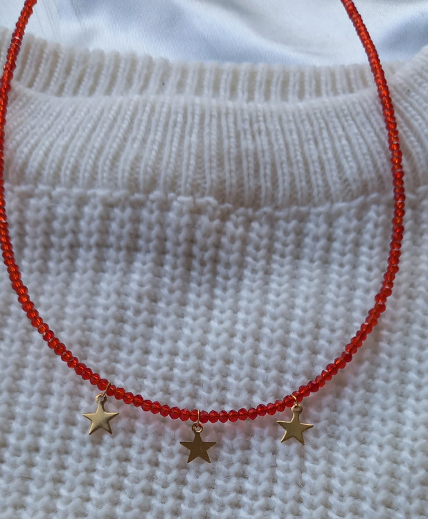 گردنبند زنانه کریستالی قرمز با ستاره