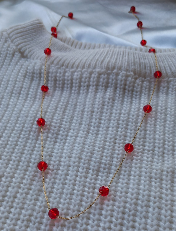 گردنبند زنانه استیل با مهره های قرمز