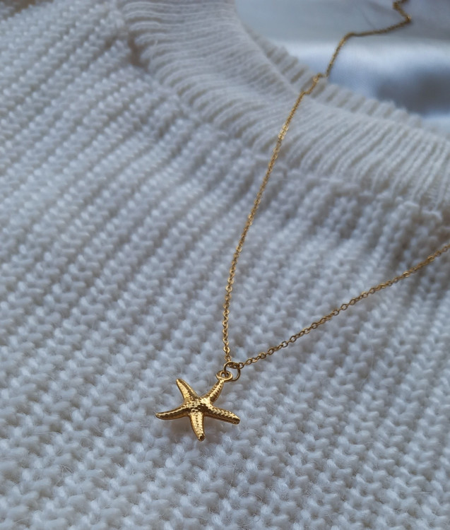 گردنبند زنانه استیل طلایی ستاره دریایی مشابه طلا