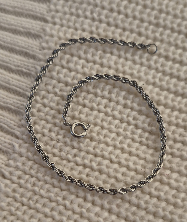 دستبند زنانه استیل نقرهای طنابی