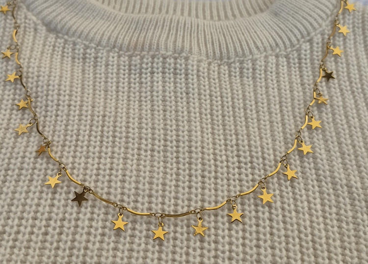 گردنبند زنانه استیل پولکی ستاره مشابه طلا