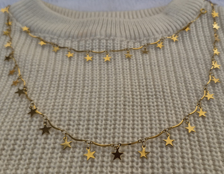 نیم ست دستبند و گردنبند استیل پولکی ستاره