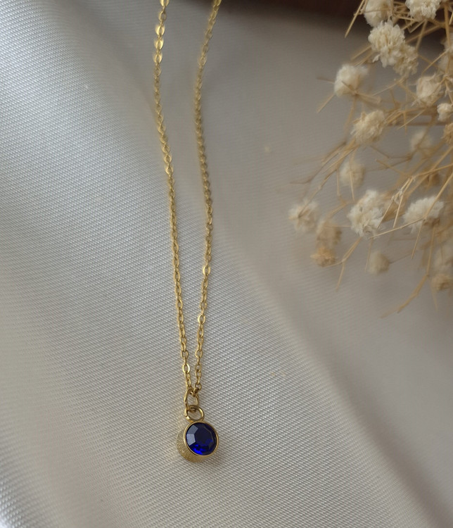 گردنبند زنانه استیل طلایی با پلاک نگین آبی