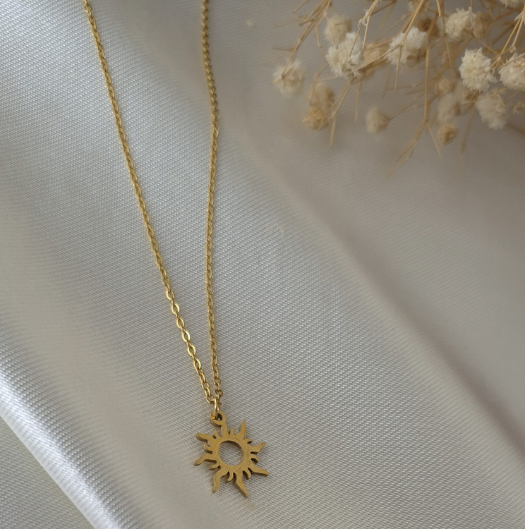 گردنبند زنانه خورشید طلایی استیل