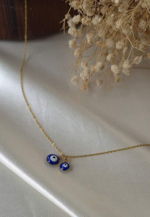 گردنبند زنانه استیل با پلاک چشم نظر آبی