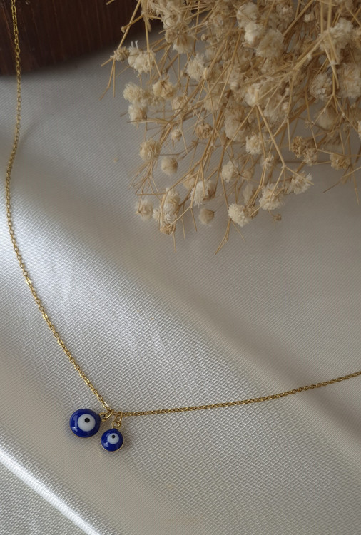 گردنبند چشم نظر استیل طلایی رنگ ثابت