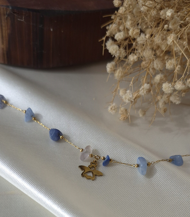 دستبند استیل طلایی با سنگ سودابیت طبیعی