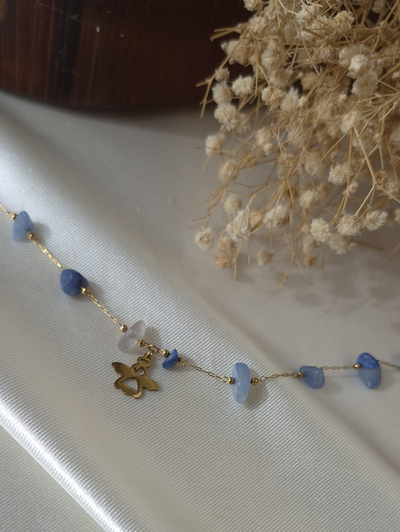 دستبند زنانه استیل طلایی با سنگ های طبیعی سودالیت