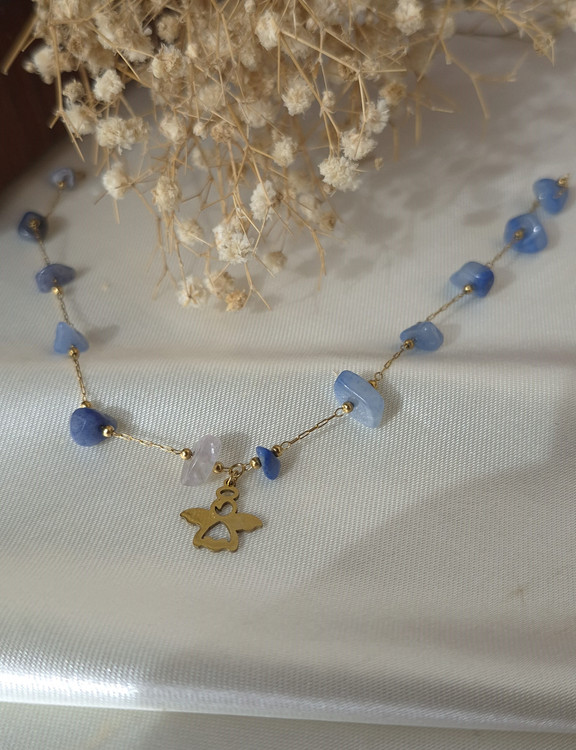 دستبند زنانه استیل با سنگ های دفرمه سودالیت آبی