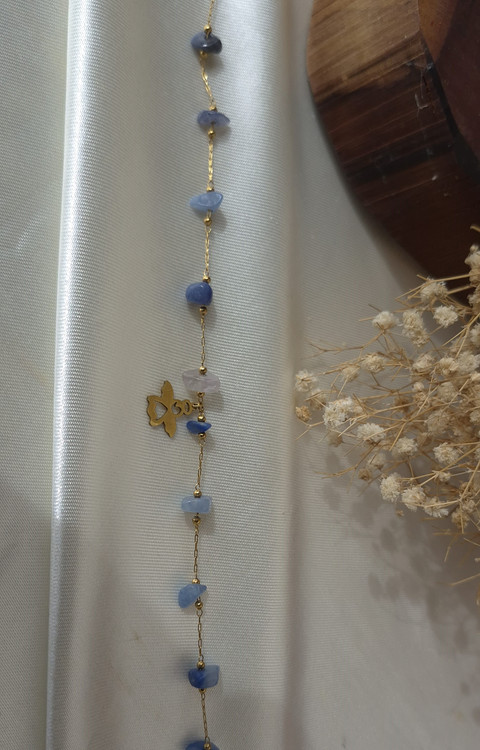 دستبند زنانه استیل با سنگ های طبیعی آبی