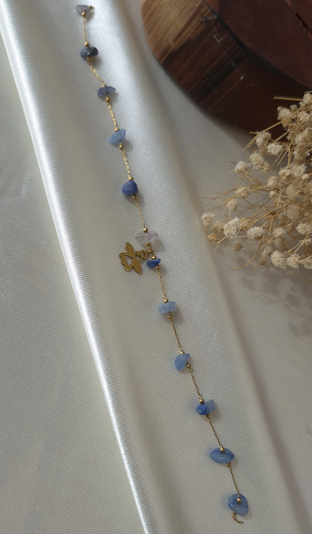 دستبند زنجیری استیل با سنگ طبیعی سودالیت