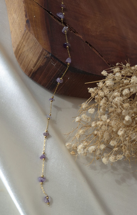 دستبند سنگ امیتیست با زنجیر استیل