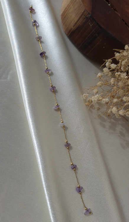 دستبند زنانه سنگ طبیعی امیتیست بنفش