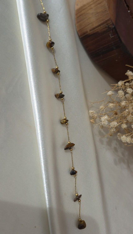 دستبند زنانه چشم ببر طبیعی با زنجیر استیل