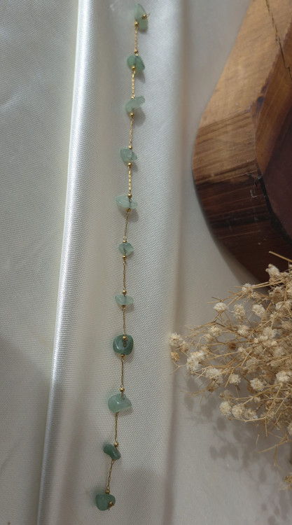 دستبند زنانه استیل طلایی با سنگ طبیعی اونتورین