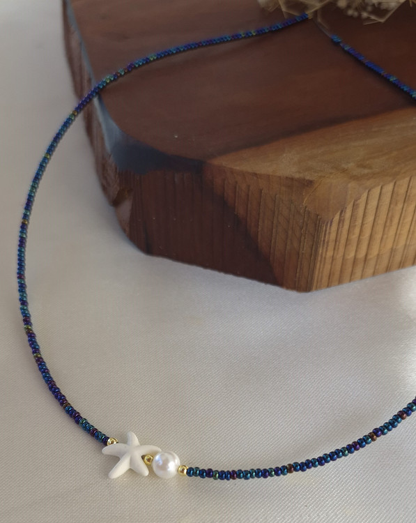 گردنبند زنانه منجوقی سرمه ای