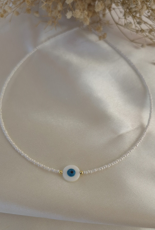 گردنبند زنانه منجوقی سفید با پلاک صدف