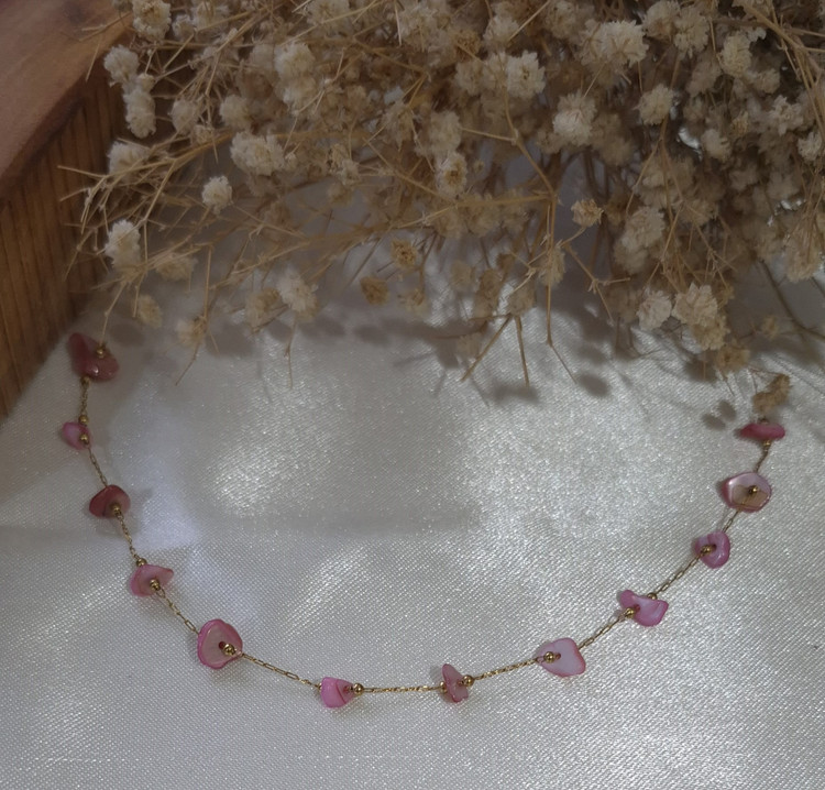 دستبند زنانه استیل با سنگ یا صدف صورتی