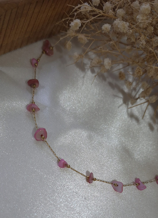 دستبند زنجیری با سنگ دفرمه صورتی