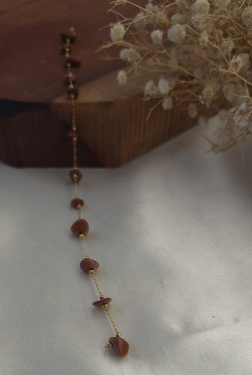 دستبند زنانه استیل با سنگ دلربا قهوه ای