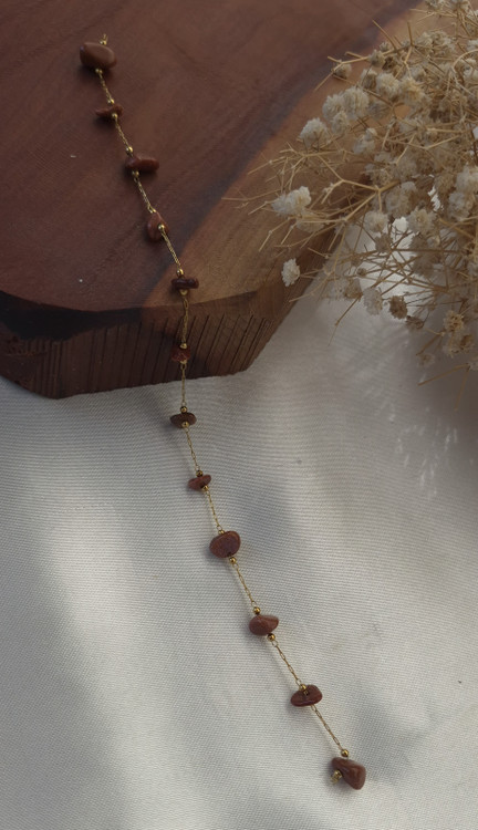 دستبند زنجیر استیل با سنگ طبیعی دلربای قهوه ای