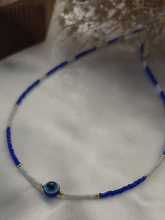 گرنبند زنانه چشم نظر آبی سفید