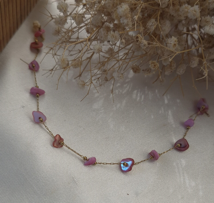 دستبند زنانه استیل زنجیری با صدف صورتی دفرمه