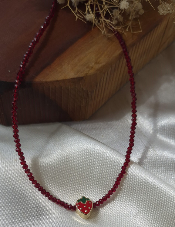 گردنبند زنانه توت فرنگی قرمز