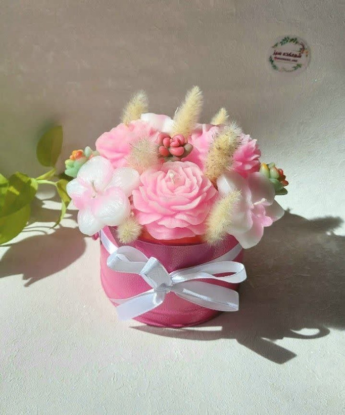 باکس گل شمعی رنگ آبی و صورتی مناسب برای هدیه